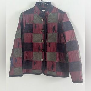 Graff Multimedia Tapestry Patchwork Button Down Coat Sz M vintage dinner coat